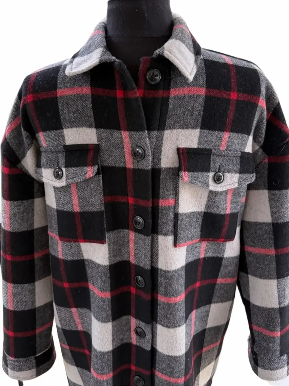 GAP Kids Plaid Wool Shacket Oversized Size XXL Jacket Unisex Red Black Gray